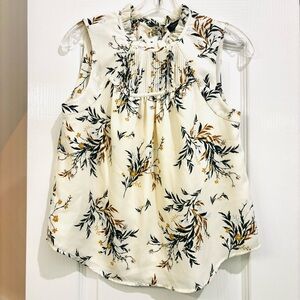Banana Republic White Floral Ruffled Bib Collar Tank Blouse Size S